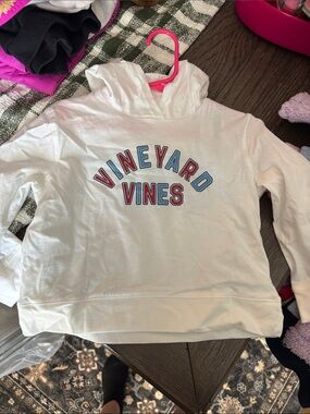 Vineyard Vines White Hoodie with Red and Blue Lettering